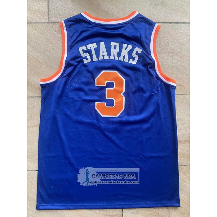 Camiseta New York Knicks John Starks NO 3 Mitchell & Ness Hardwood Classics Azul